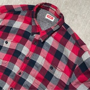Wrangler Sherpa Lined Flannel Plaid Men's Shirt Shacket Jacket Size 2XL Red